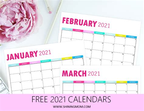 2021 Monthly Calendar Printable Calendar 2021 Yearly Monthly Weekly