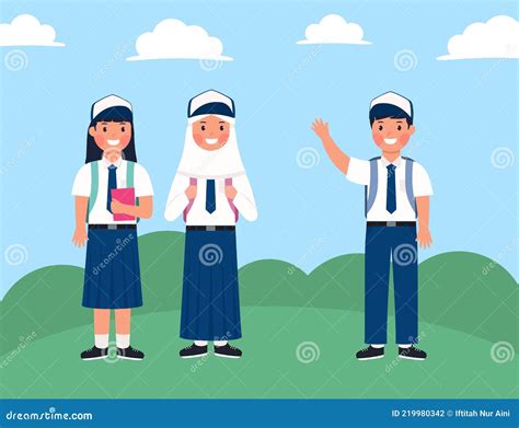 Hand Drawn Indonesian Junior High School Students Character Together