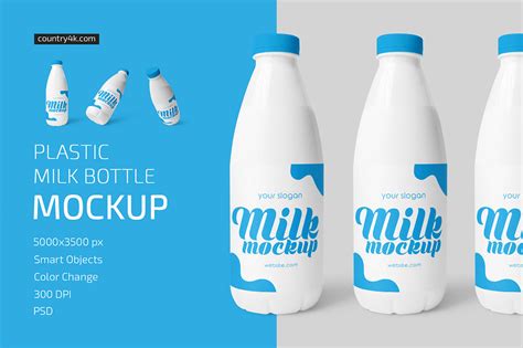 Plastic Milk Bottle Mockup Set On Yellow Images Creative Store