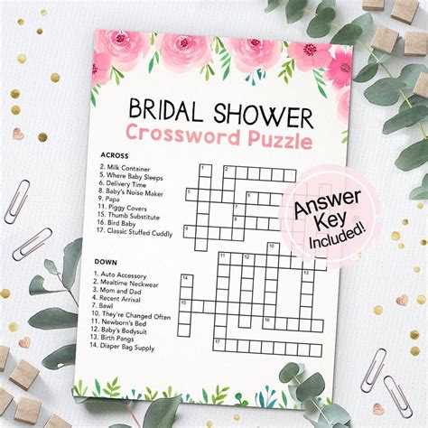 Bridal Shower Crossword Puzzle Baby Shower Game Baby Shower Etsy