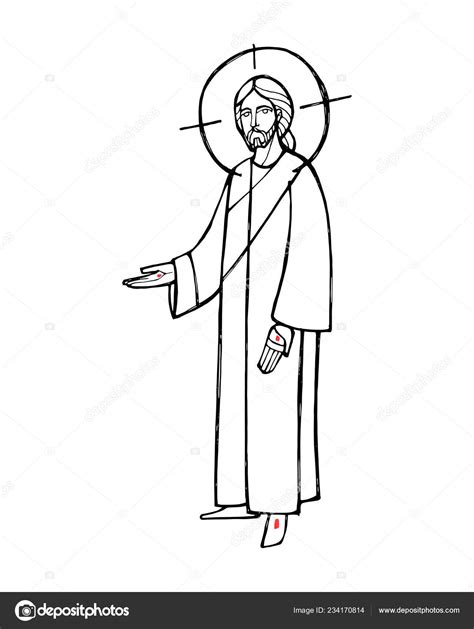 Hand Drawn Vector Illustration Drawing Jesus Christ Open Hands Stock