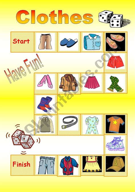 Board Game Clothes Esl Worksheet By Kordullaaa