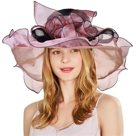 Women Vintage Organza Sun Hat Floral Ruffles Summer Beach Hat Wide