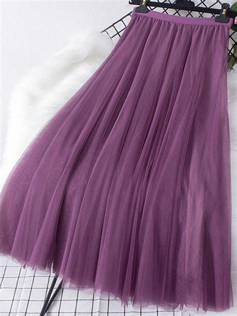 TIGENA New Big Hem Long Tulle Skirt Women Korean Casual Simple Solid 3