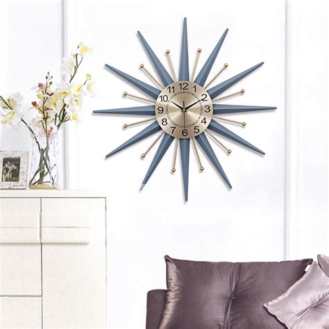 Starburst Wall Clock Modern Decorative Personalized Blue Gold Metal