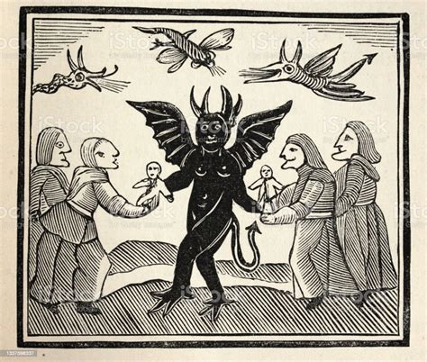 The Witch Of The Woodlands Evocation Summoning A Demon Vintage Woodcut