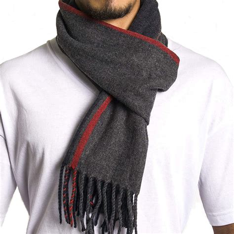 Alpine Swiss Mens Plaid Scarf Soft Winter Scarves Unisex Red Stripe