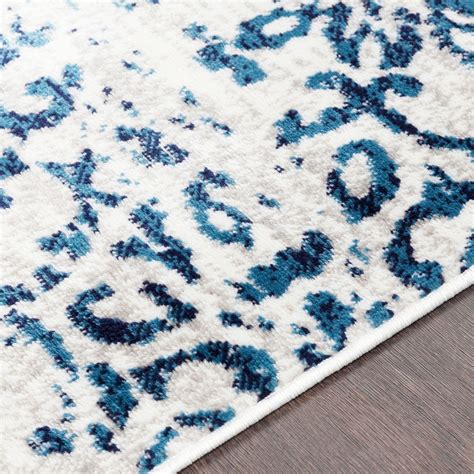 Distressed Damask Navy Blue White Area Rug Modern Rugs And Decor