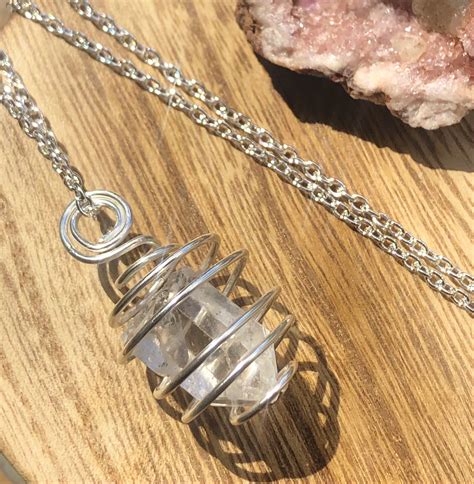Clear Quartz Wire Wrap Spiral Cage Necklace Handmade Crystal Necklace