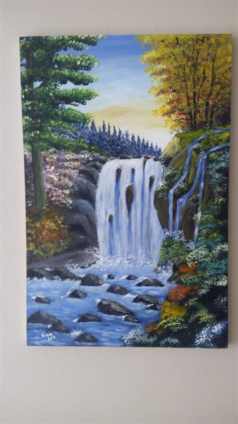 Waterfall Acrylic On Canvas 40x60 Art Painting Canvas