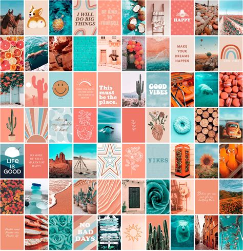 Buy Anerza Pcs Peach Teal Wall Collage Kit Aesthetic Pictures