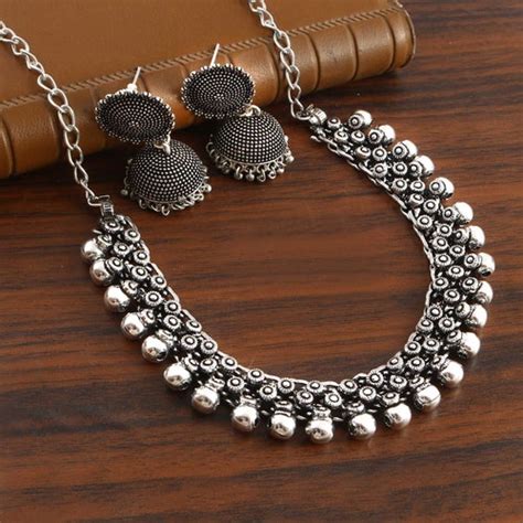 Bollywood Oxidized Silver Plated Handmade Party Wear Necklace Etsy