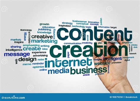Content Creation Word Cloud Concept On Grey Background Stock Photo