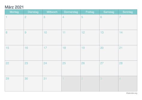 Die beste art, ihre planung festzulegen und ihre termine einzutragen gratis wochenkalender zum ausdrucken (excel format). Kalender März 2021 zum Ausdrucken - iKalender.org