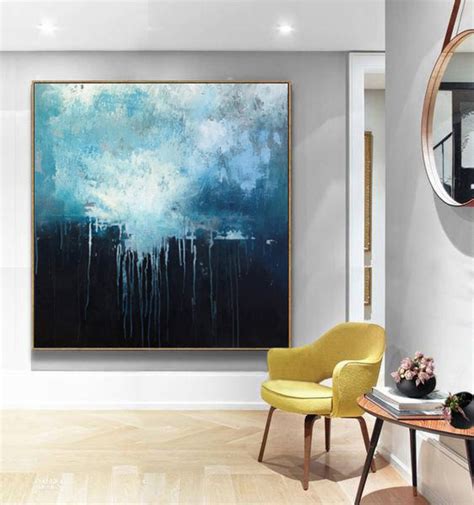 Large Blue Abstract Art Sky Landscape Oil Paintingblack Etsy