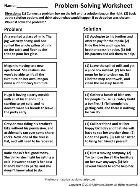 Problem Solving Worksheet Ultimate Slp