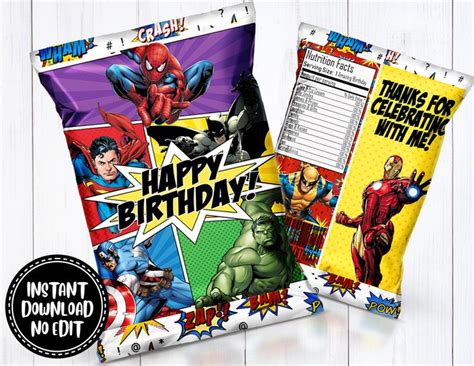 Superhero Chip Bag Digital Only With Images Superhero Birthday