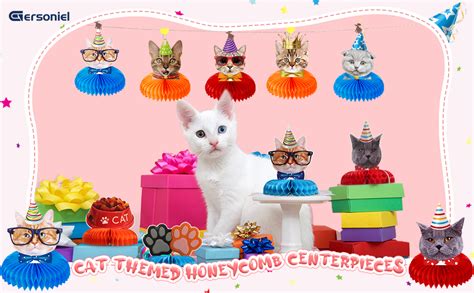 Set Of 9 Cat Themed Honeycomb Centerpieces Cat Birthday