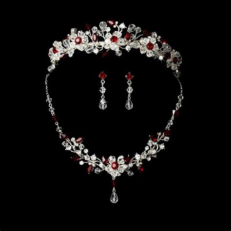 red red and swarovski crystal bridal jewelry and tiara set 8003 crystal wedding tiaras crystal