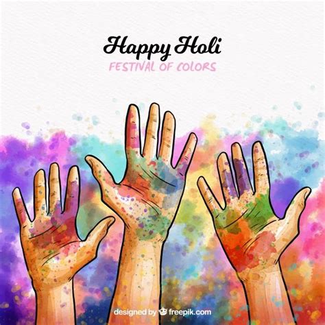 Free Vector Holi Background With Three Hands Happy Holi Holi