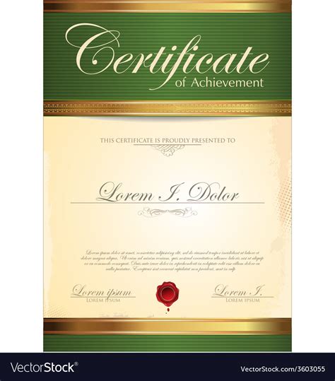 Green And Gold Certificate Template Royalty Free Vector