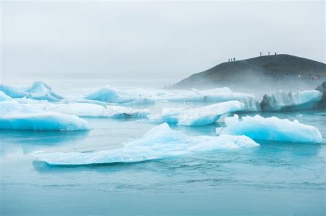 Blue Icebergs In Atlantic Ocean At Sunset Greenland Stock Photo