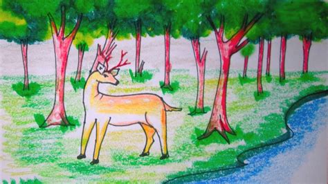 How To Draw Forest Scenery With Animals Forest Scenery Drawing Youtube
