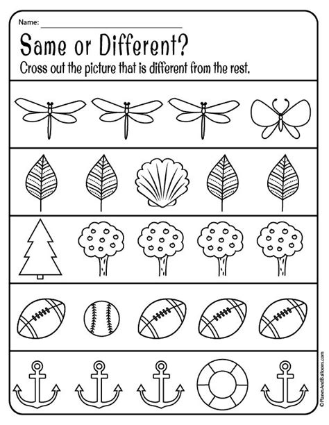Same Or Different Worksheets For Kindergarten