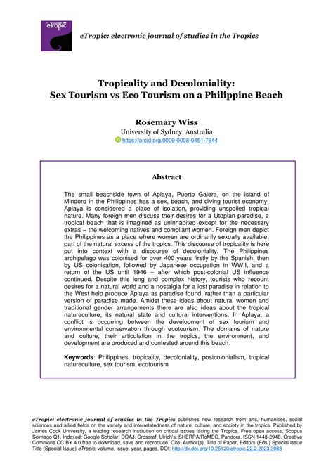 pdf tropicality and decoloniality sex tourism vs eco tourism on a philippine beach