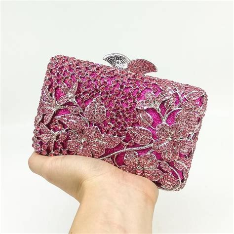 Hot Pink Floral Rhinestones Evening Clutch Purses Bags Floral Hot Pink