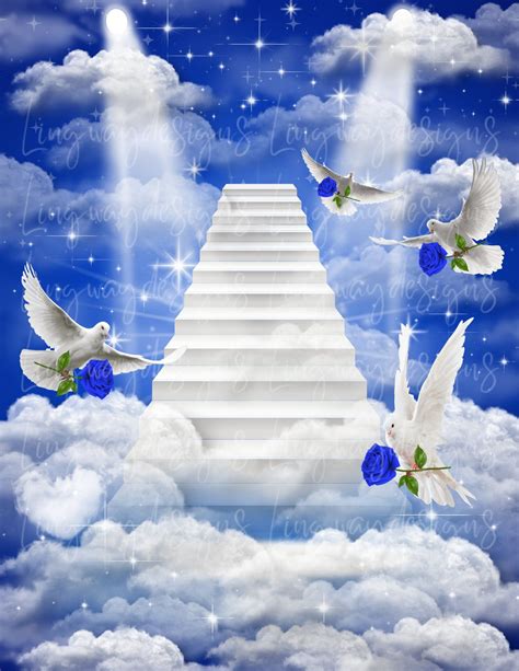 Blue Sky Clouds Heavens Stairway Blue Roses Doves Memorial Etsy In