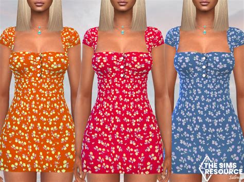 Front Buttoned Mini Floral Dresses By Saliwa At Tsr Sims 4 Updates