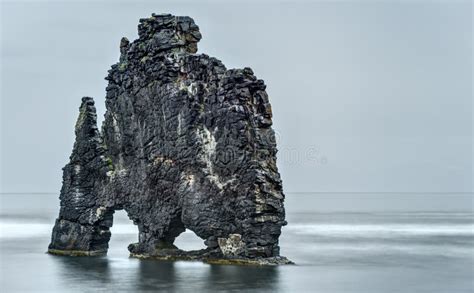 Hvítserkur Troll Rock On Cloudy Iceland Day Stock Image Image Of