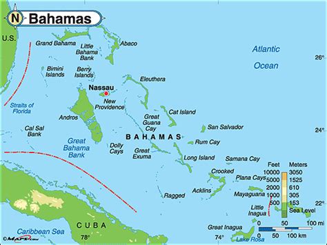 Physical Map Bahamas