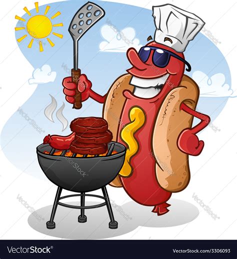 Hot Dog Cartoon Character Grilling Royalty Free Vector Image