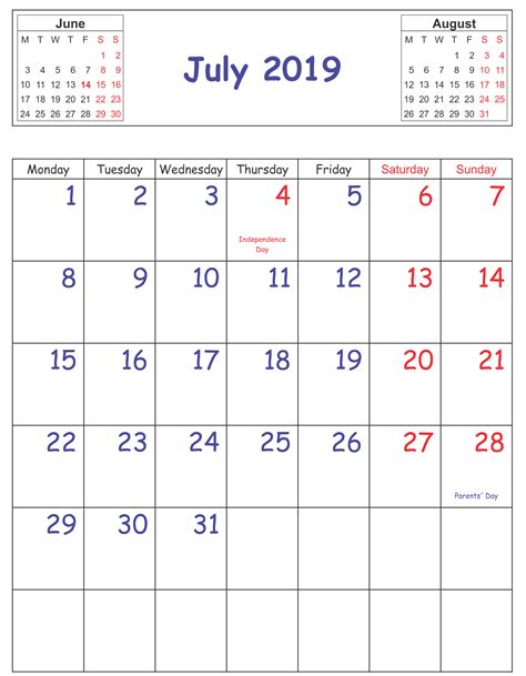 July 2019 Calendar Usa With Federal Holidays Federal Holiday Calendar