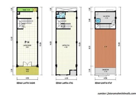 Denah Rumah 4X8 2 Lantai - 7 Denah Rumah 3 Kamar Tidur 2 Lantai