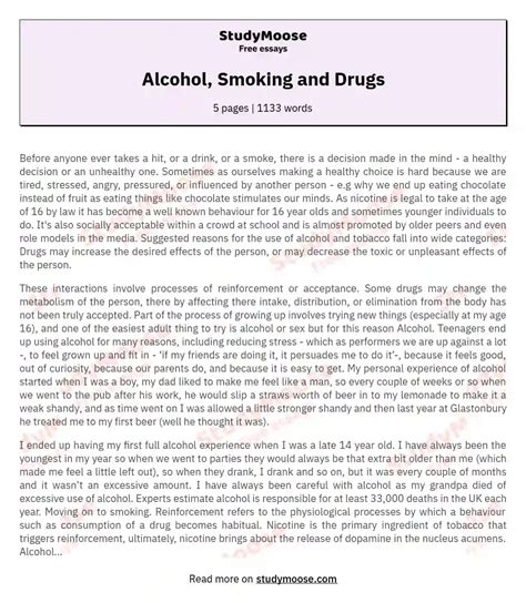 Alcohol Smoking And Drugs Free Essay Example