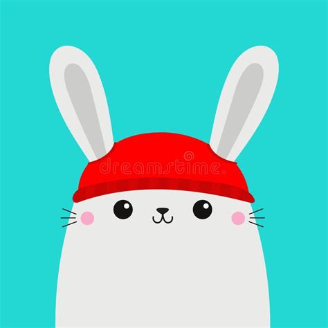 White Rabbit Bunny Hare Head Face Red Hat Merry Christmas Happy New