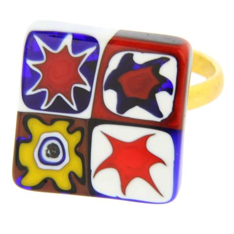 Murano Rings Color Splash Millefiori Square Ring Multicolor