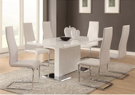 Modern Dining 7 Piece White Table And White Upholstered Chairs Set 102310