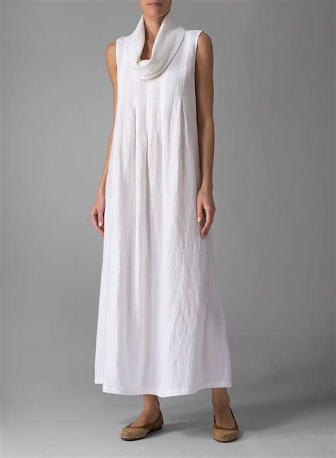 White Linen Sleeveless Cowl Neck Long Dress Plus Size Linen Maxi