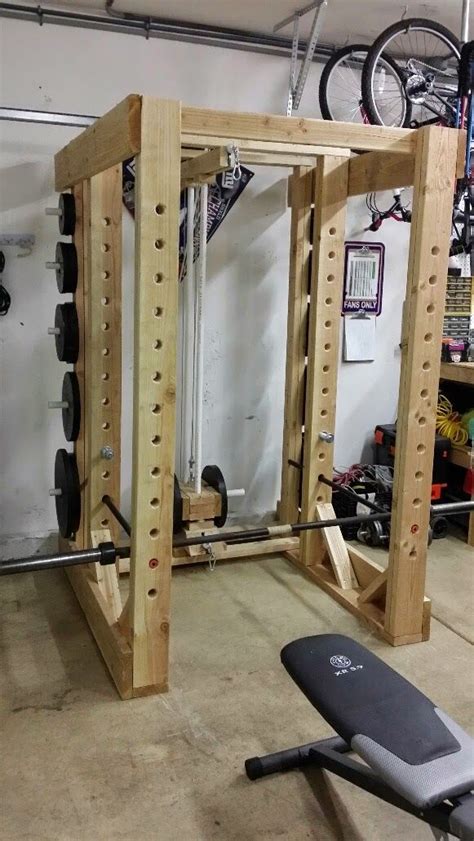 Weights On The Back Of The Homemade Power Rack Diy Home Gym Home Gym Design Gym Room At Home