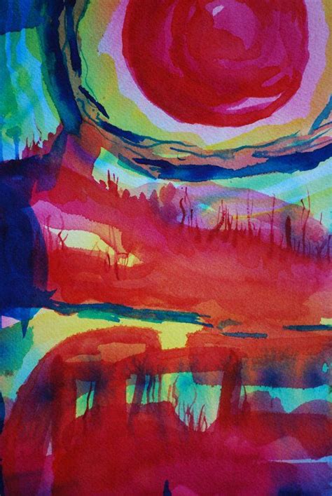 Abstract Landscape In Red Turquoise And Blue Original