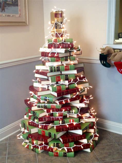 A Small Christmas Tree Made Out Of Books