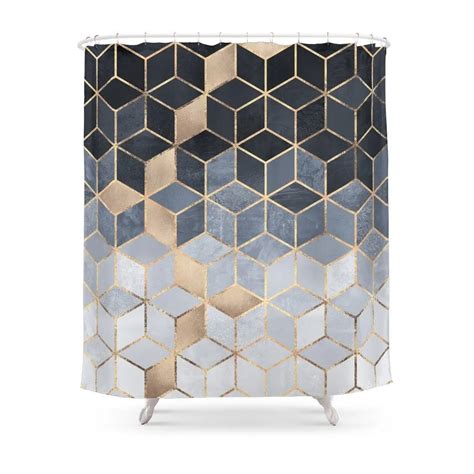 Soft Blue Gradient Cubes Shower Curtain Polyester Fabric Bathroom Home