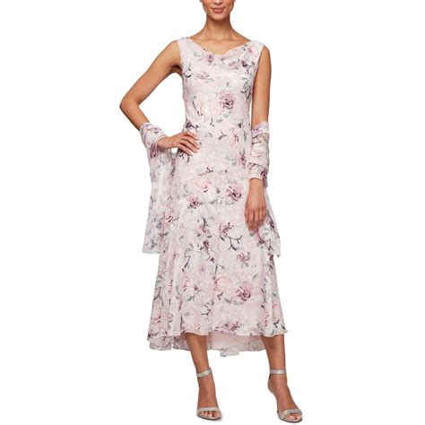 Alex Evenings Womens Pink Floral Sleeveless Midi Semi Formal Dress 16