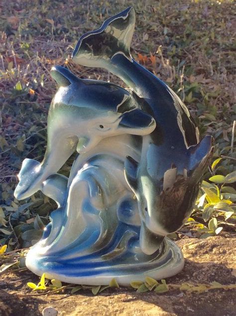 Salevintage Ceramic Large Dolphin Figurine Etsy Coastal Cottage