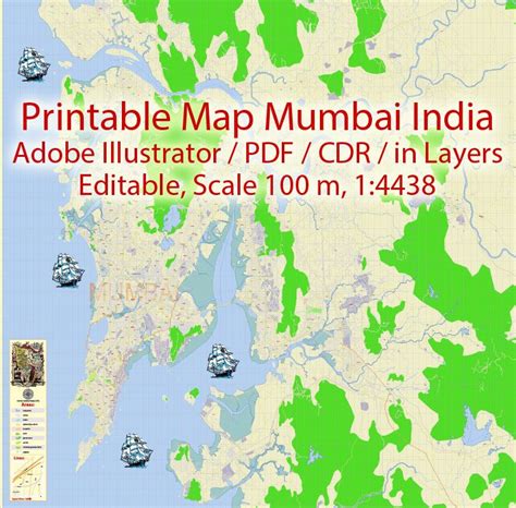 Mumbai Map India Printable Vector Exact Detailed City Plan Scale 1