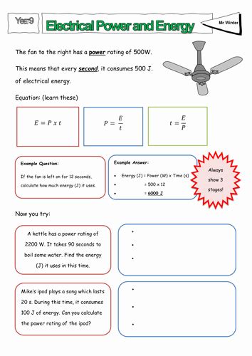 Electric Power And Energy Worksheet Answers